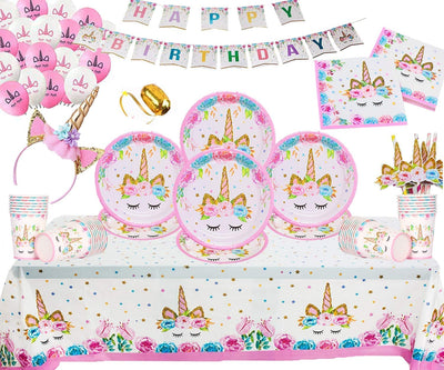 Unicorn Birthday party supplies - serves 16